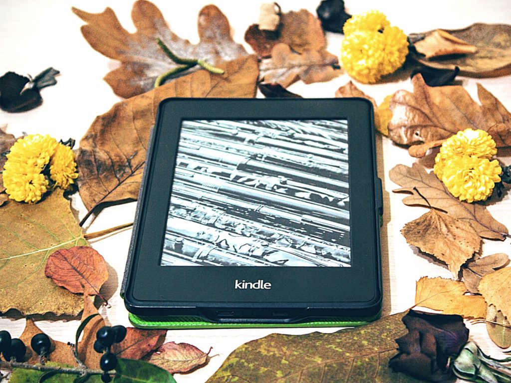 E-reader surrounded by leaves and potpourri | homeschool resources
