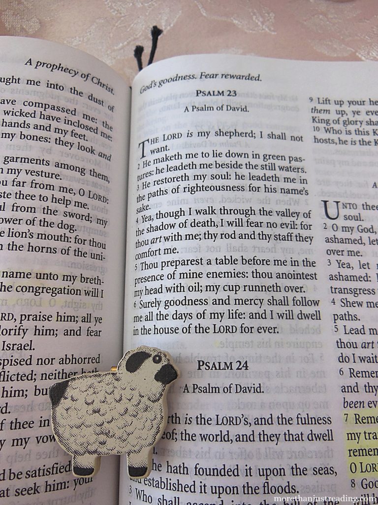 Psalm 23 with a sheep figure on it