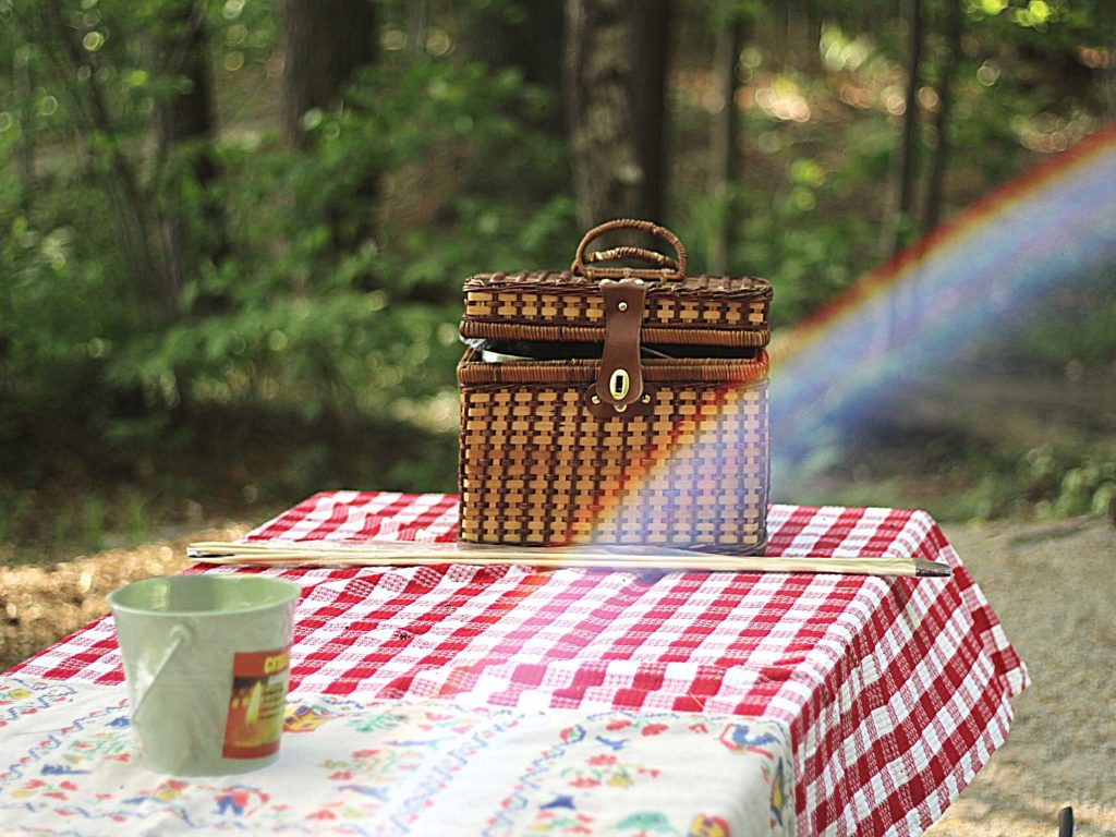 Picnic table and basket